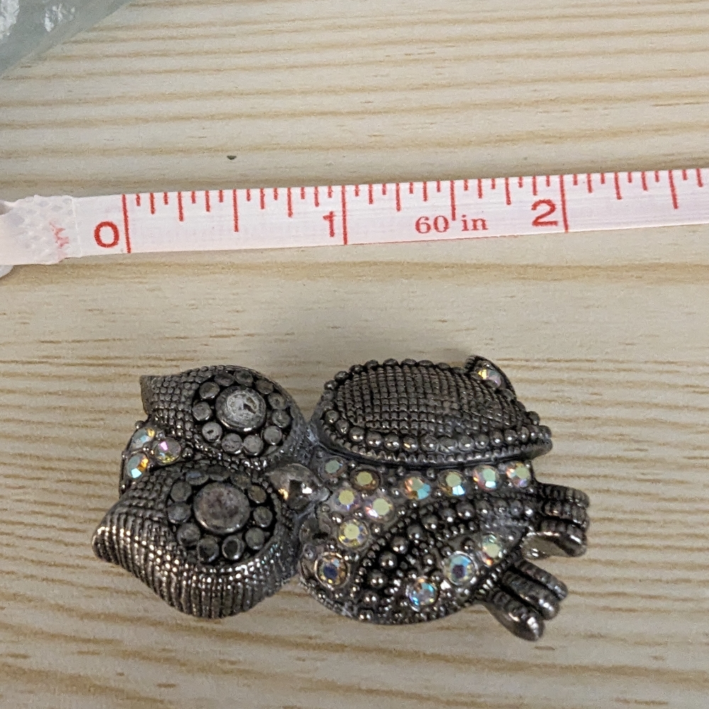 Ornate Silvertone Floral Brooch with Rhinestones